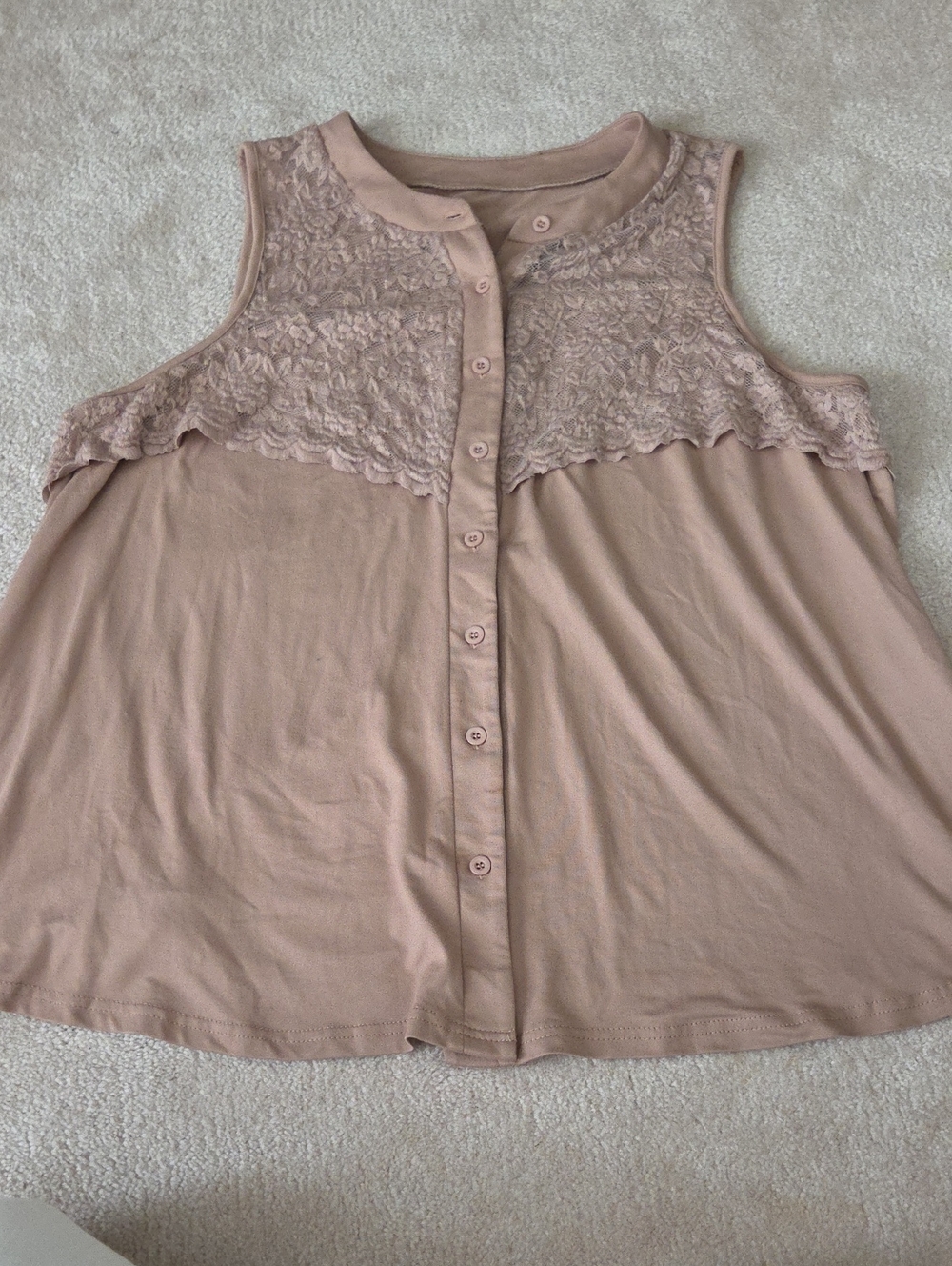 SHEIN Lace Yoke Sleeveless Button-Front Top - Dusty Pink